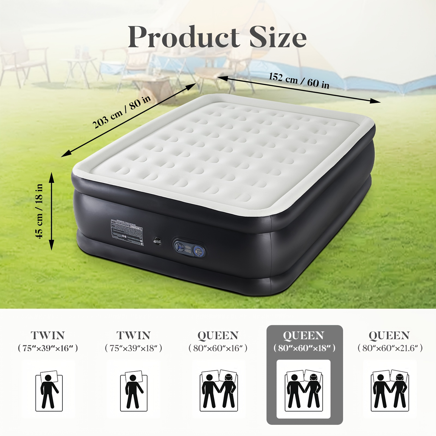 Camping Air Mattress with High-Capacity Pump - Anti-Deformation Honeycomb PVC Construction, Soft Flocking Top for Comfort, Outdoor Inflatable Sleeping Pad for Tent Camping Backpacking Adults
