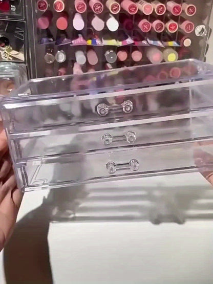 Clear Acrylic Makeup Organizer 5-Tier with Drawers Dustproof Cosmetic Storage for Lipstick Foundation Brushes Skincare — No Installation Vanity Bathroom Office Desk