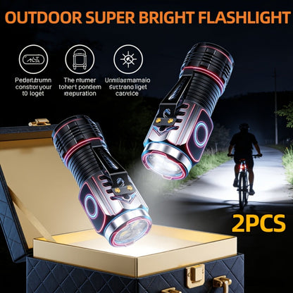 Handheld Flashlight 2 Pack Rechargeable LED | Ultra-Bright Multi-Mode Working Lamp Long Distance | ABS Portable Torch for Camping Hiking Emergency Home Outdoor Use