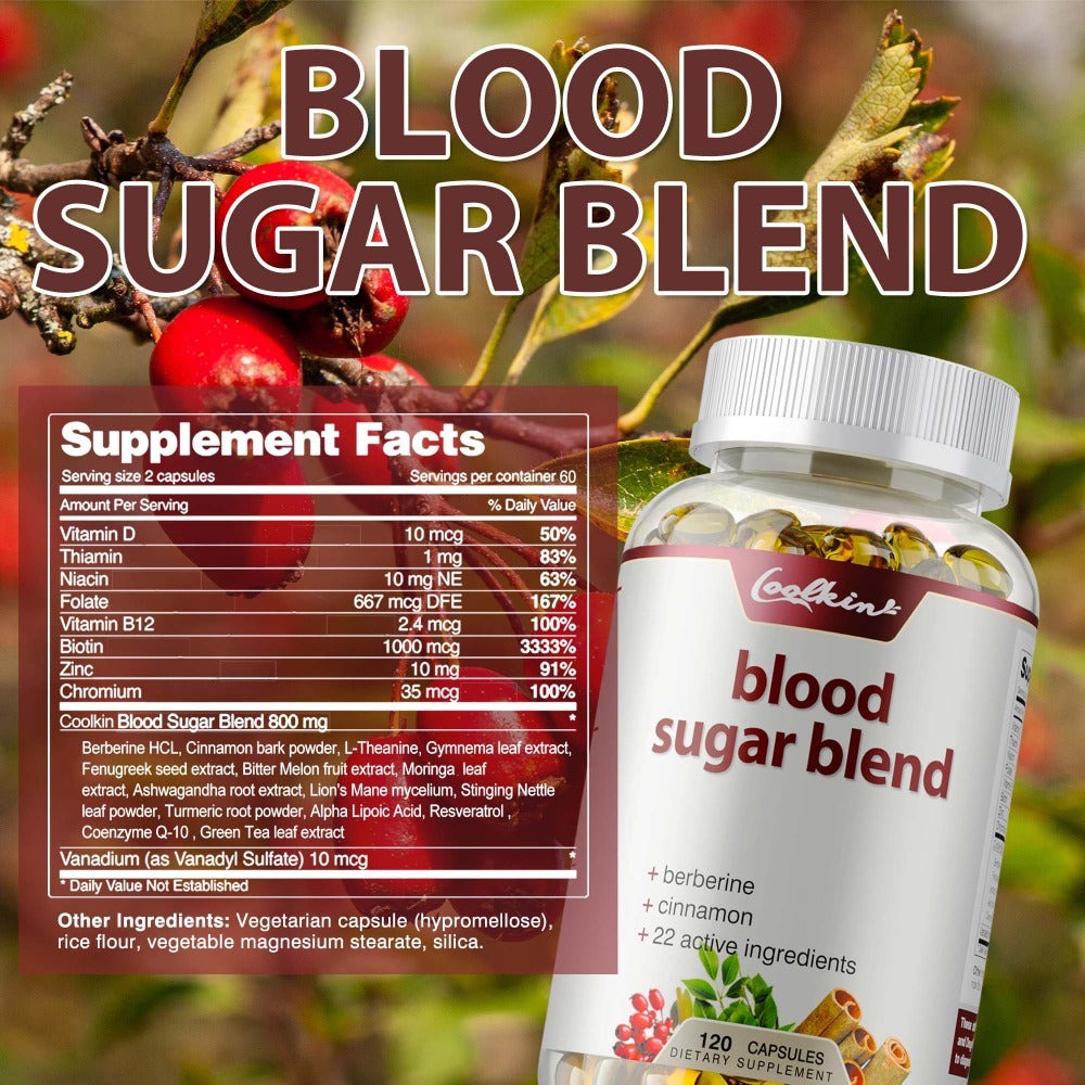 Blood Sugar Blend 120 Capsules – Berberine HCL, Cinnamon, CoQ10, Turmeric & Alpha Lipoic Acid – Natural Formula to Support Healthy Blood Sugar Levels – Daily Wellness Supplement