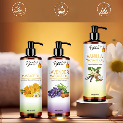 Massage Oil Set 3pcs Roller Ball – Vanilla Arnica & Lavender Essential Oils Moisturizing Body Massage Kit for Couples Date Night Relaxation Muscle Relief Unisex 4.06oz