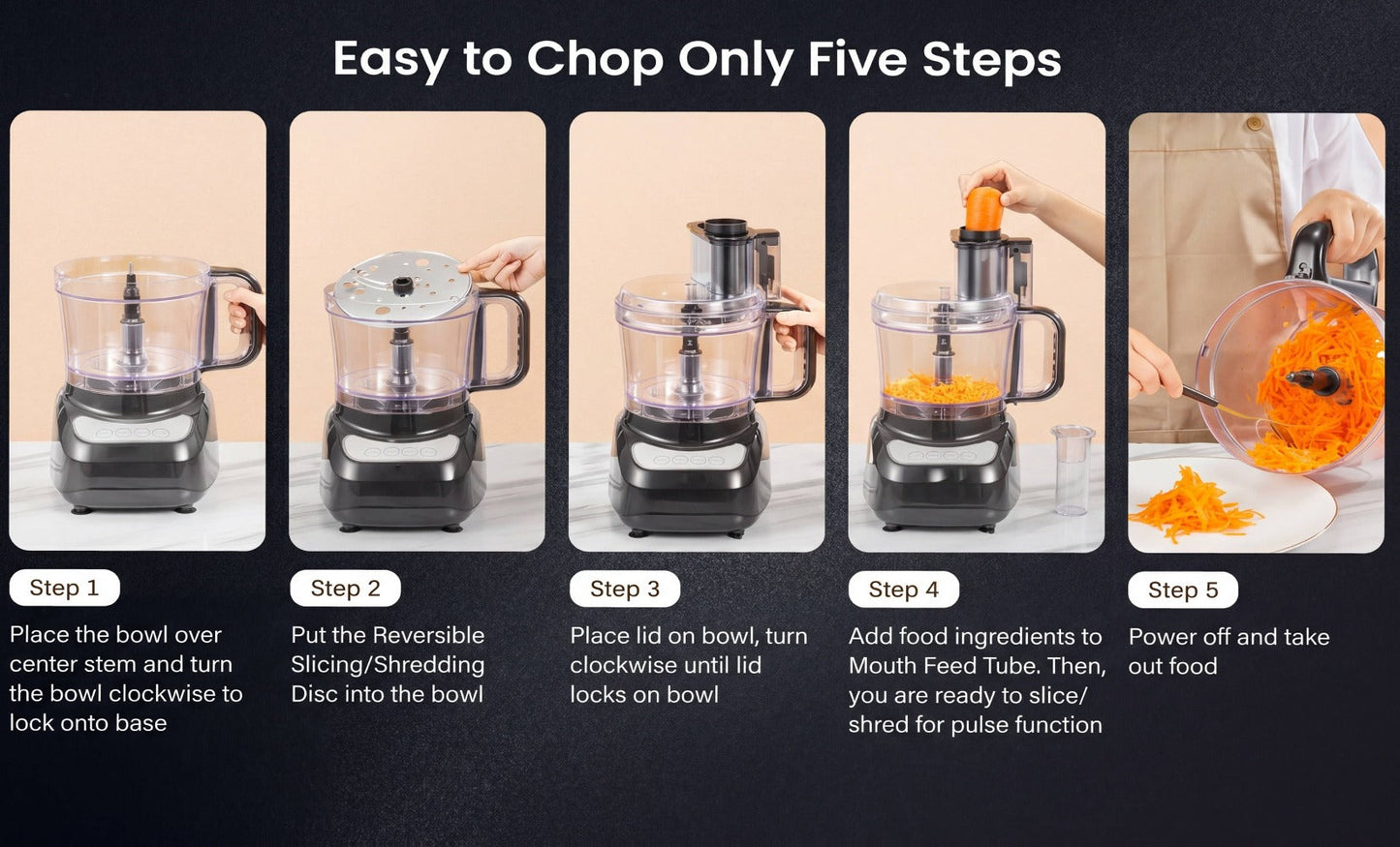 12 Cup Food Processor 6 Functions - Chopping, Slicing, Shredding, Purees & Dough, Large Capacity Electric Kitchen Food Processor for Meal Prep, Vegetables, Fruits & Baking, Black