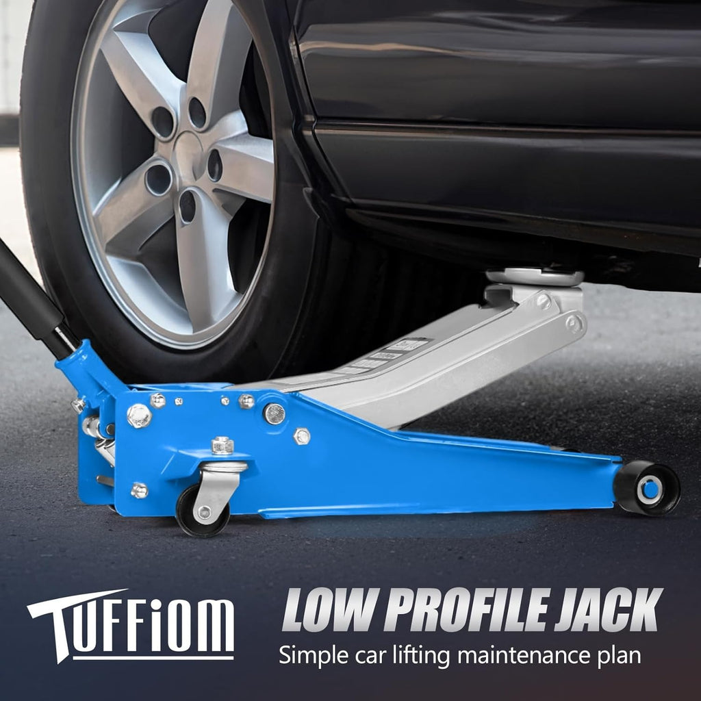 Low Profile Floor Jack, Heavy Duty Jack with Dual Pistons Quick Lift Pump for Cars & SUVs, Lifting Range 2-19/20" to 20-1/10", Orange