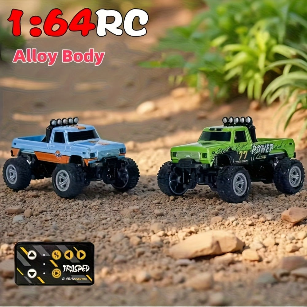 Mini RC Car 1/64 Scale High-Speed Off-Road Monster Truck – 2.4GHz Alloy Die-Cast Remote Control Car with Shock Absorber, All-Terrain Climbing RC Toy Gift for Kids Adults Boys