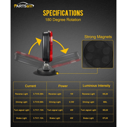 Wireless Magnetic LED Trailer Light Kit – 26 LED Towing Tail Light Stop Turn Brake Reverse, 7-Pin Plug 12-24V IPX5 Waterproof, 180° Rotatable, 100FT Range for Trucks Trailers
