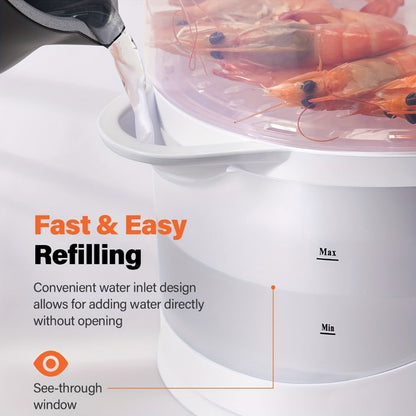 Electric Food Steamer 3-Tier 9.6QT Large Capacity, 800W Fast Cooking, 60-Min Timer, Boil-Dry Protection, Dishwasher Safe & BPA-Free – Multi-Tier Steamer for Vegetables, Dumplings & Family Dinners