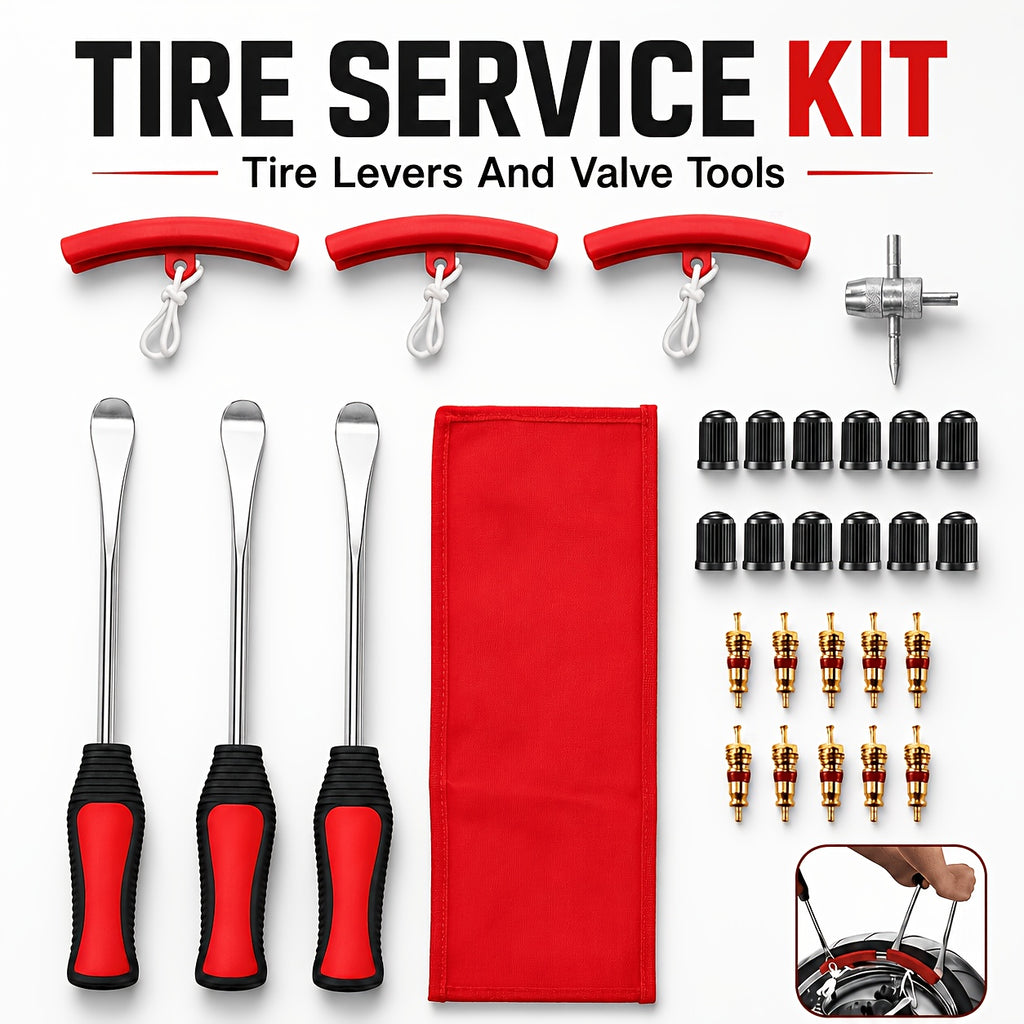 29/24/12pcs Tire Changing And Valve Service Tool Kit with Tire Lever Tools, Valve Caps, Valve Cores, 4-Way Valve Tool, And Storage Pouch for Garage Tire Maintenance And Vehicle Care