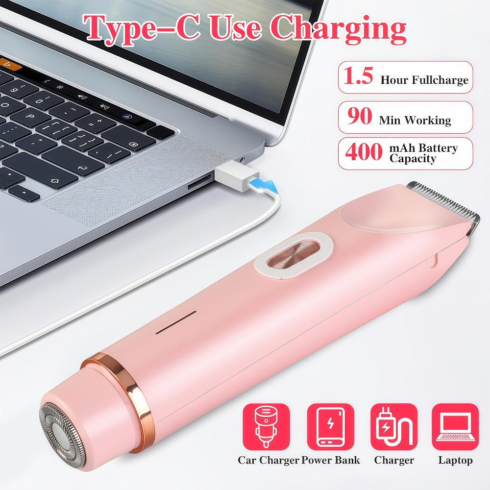 Electric Hair Trimmer for Women Dual Head IPX7 Waterproof USB Rechargeable Painless Bikini Trimmer Face Body Shaver Arms Legs Underarm Bikini Line Sensitive Skin Pink Special Edition Gift Set