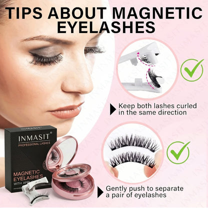 Magnetic Eyelashes Glue-Free Reusable False Lashes – Natural Wispy Fluffy Cat Eye Style, Waterproof & Sweatproof with Applicator & Storage Case, Black & Pink Set for Daily Wear, Parties & Beauty Gifts