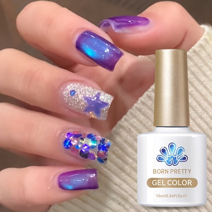 Cat Eye Magnetic Gel Nail Polish 10ml - Blueberry Glitter Purple Blue Glass Bead Sparkling Effect, UV LED Semi-Permanent Gel Varnish with Magnetic Stick, DIY Salon Nail Art