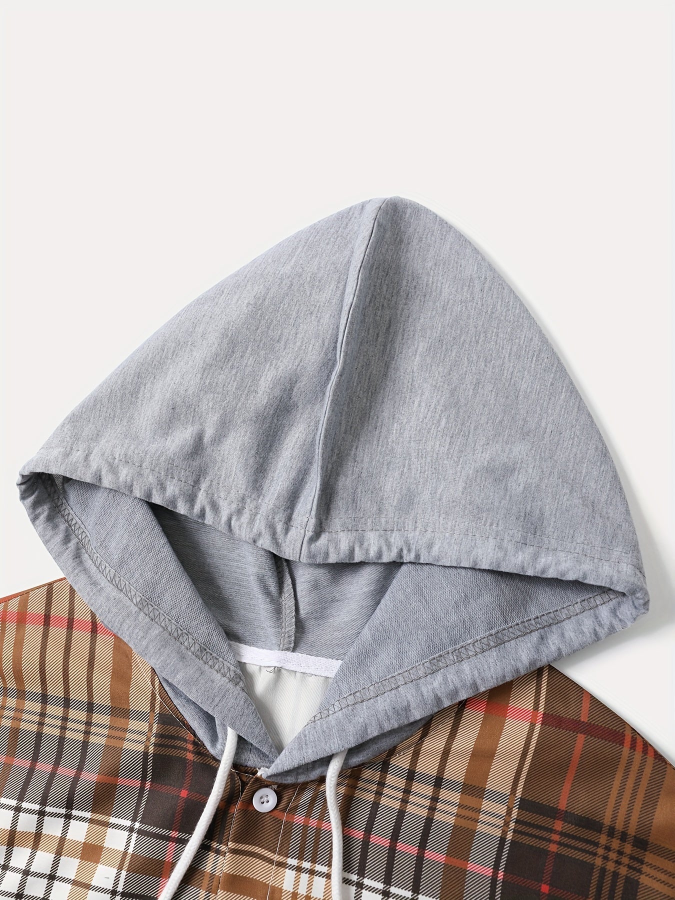 Men's Plaid Long Sleeve Hooded Shirt - Stretch