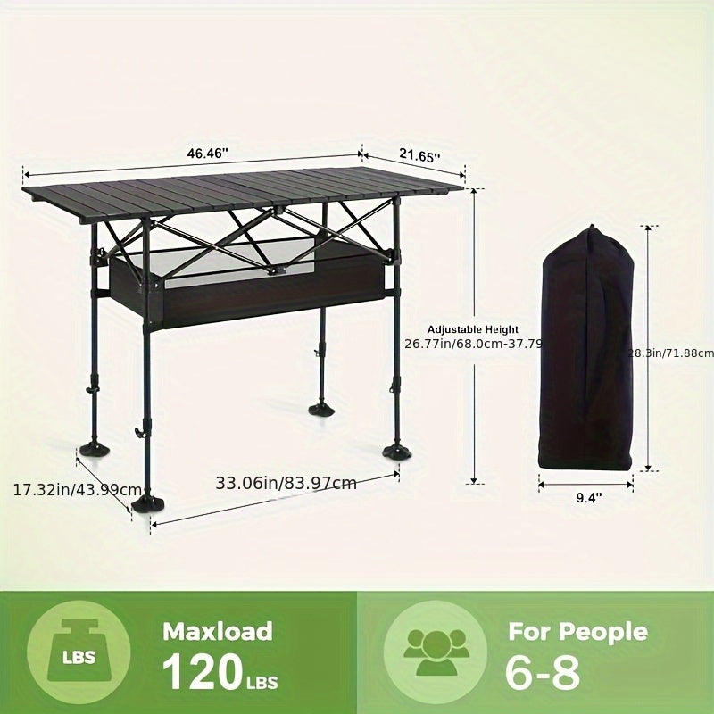 Foldable Roll-Up Camping Picnic Table with Carry Bag | Portable Outdoor Table for Camping Beach Backyard BBQ Parties Patios | Lightweight Compact Indoor Outdoor Table Black Large Plus Size