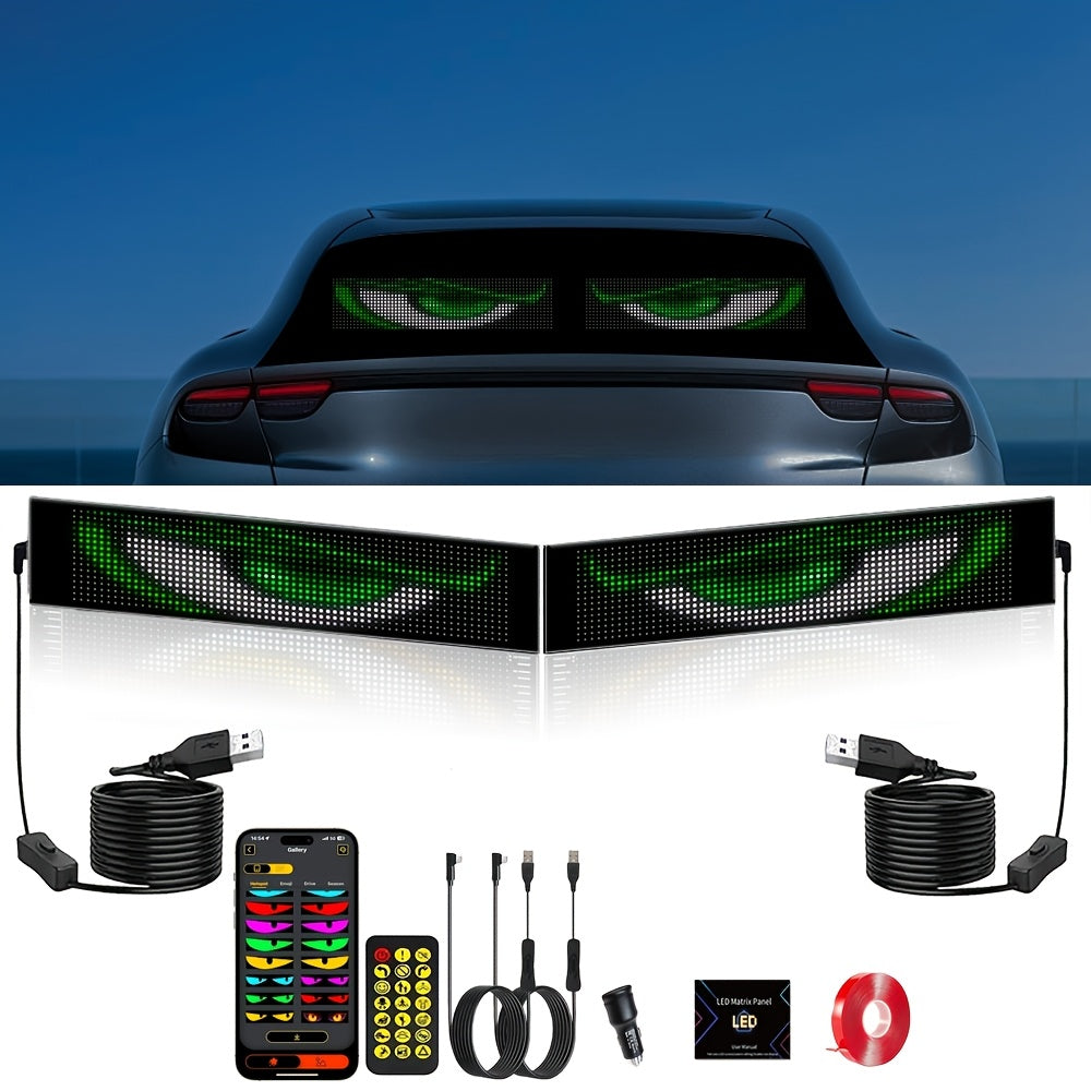 2pcs Flexible Eye Shape LED Sign, APP & Remote Control Programmable, 5V USB DIY Light for Car Party Holiday Gift