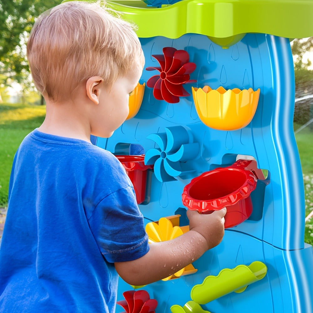 Water Play Table for Kids Double-Sided Waterfall & Beach Sand Zone – Outdoor Sensory Activity Toy for Toddlers Ages 3+, Beach Tools Included, Backyard Summer STEM Gift for Boys & Girls