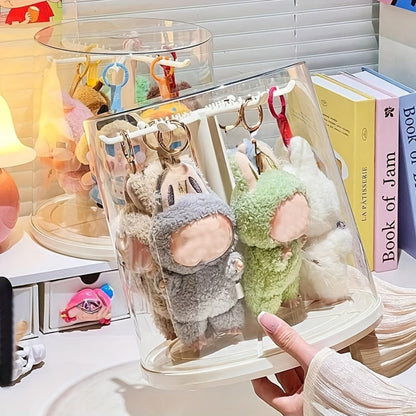 LABUBU Display Case 360 Rotating Acrylic Box with Dust Cover – Plush Toy Figure Storage Case Multi-Layer Hanging Rack for Collectible Figures Blind Box Anime, Black or White