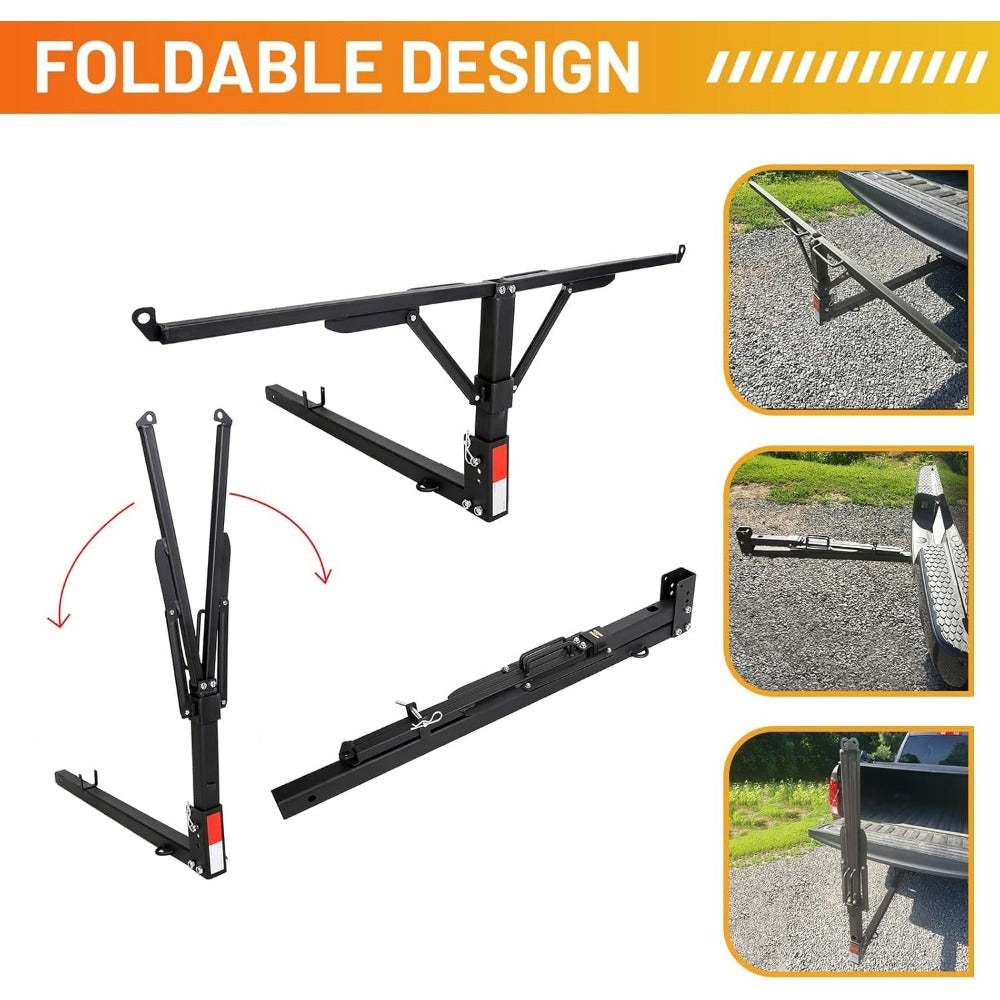 Truck Bed Hitch Extender 2 in 1 Design Foldable Extension Pickups Rack fits Canoe Boat Kayak ladder Lumber w/Flag Easy Installation with Hitch and Hardware (halloween & car accessories)