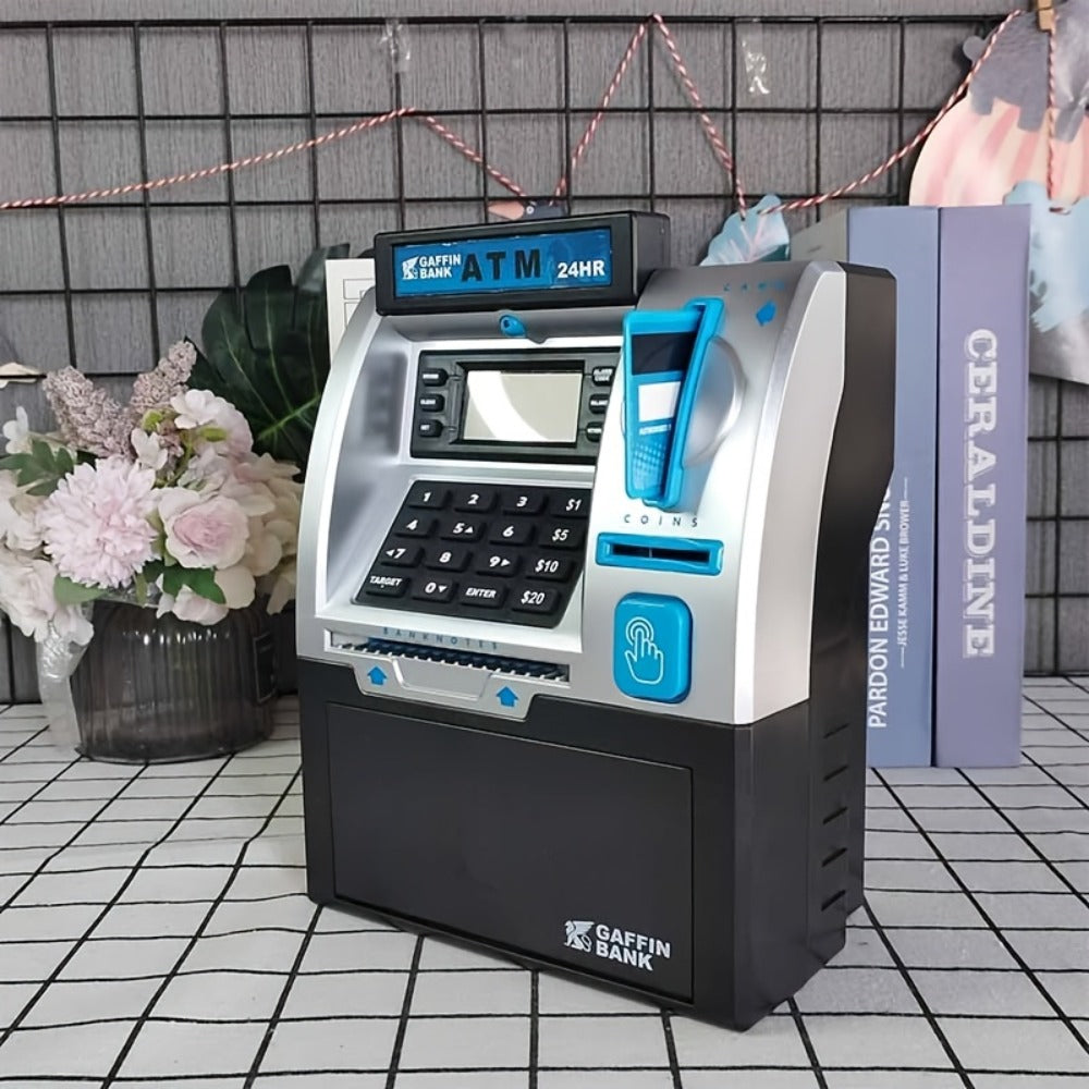 Electronic Money Bank for Kids with Debit Card & Cash Scanning – Digital ATM Piggy Bank with Coin & Bill Slot, Balance Calculator, Password Lock Safe Box, Fun Savings Toy Gift