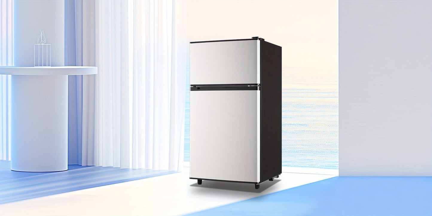 Small Fridge with Freezer, 2-Door Compact Refrigerator with 7-Level Adjustable Thermostat, Removable Shelves & Basket – 2.5 or 3.5 Cu Ft Silver Mini Fridge for Dorm, Office, RV and Bedroom