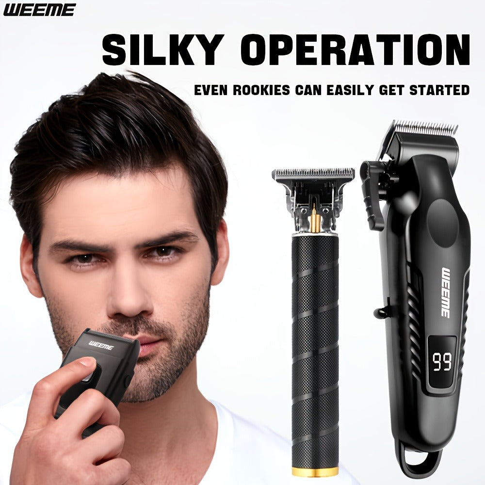 Men's Professional Grooming Kit – Cordless Rotary Shaver & T-Blade Trimmer, Type-C Charging, 6 Adjustable Combs, Non-Slip Beard Shaper for Travel & Family Haircut