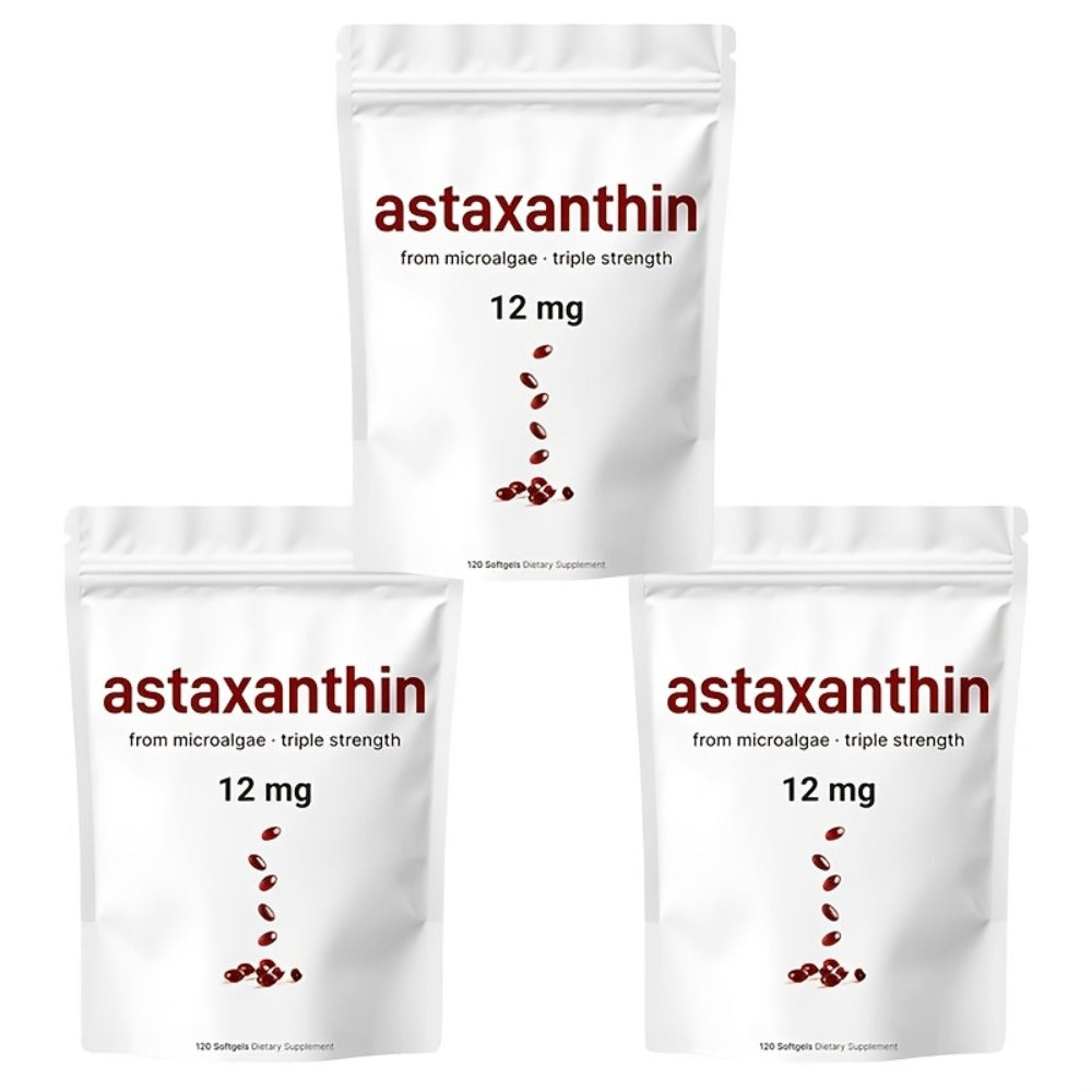 Astaxanthin 12mg Softgels 3-Pack 120ct 4-Month Supply — Triple Strength Natural Microalgae Antioxidant for Skin Glow Eye Health Immune Joint Support Anti-Aging Men Women