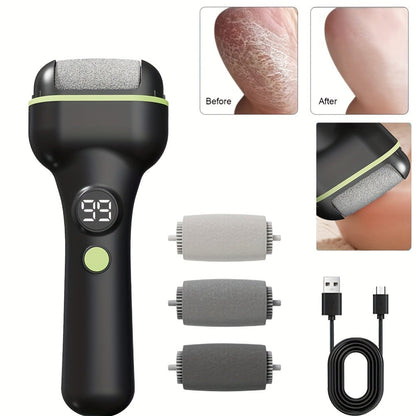 Foot Callus Remover Electric Rechargeable 3 Interchangeable Grinding Heads LCD Display Portable Electronic Foot File Dead Skin Remover Pedicure Tool for Women Men Athletes