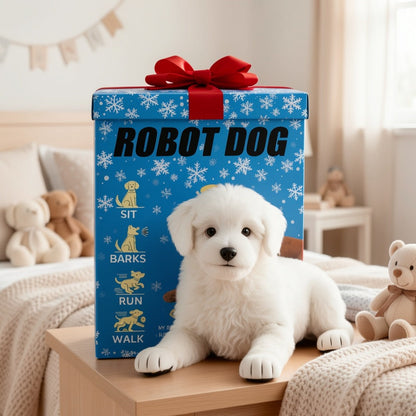 Walking Barking Robot Puppy Gift Set – Interactive Electronic Dog Toy with Realistic Sounds Soft Slow-Rebound Plush Filler White Gift Box, Best Birthday Christmas Gift for Kids Boys Girls Ages 3+