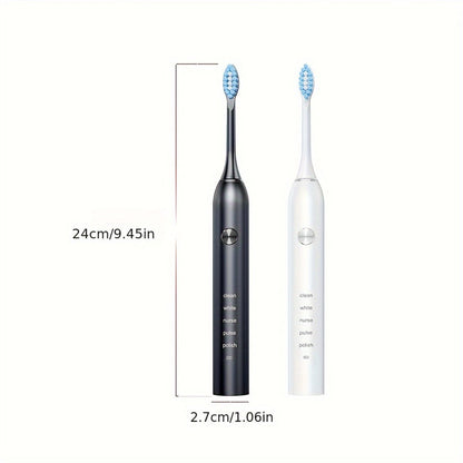 Sonic Electric Toothbrush – 5 Vibration Modes, Soft Bristle, Type-C Fast Charging, Waterproof, Deep Clean & Teeth Whitening Rechargeable Power Toothbrush for Men & Women, 4 or 8 Brush Heads