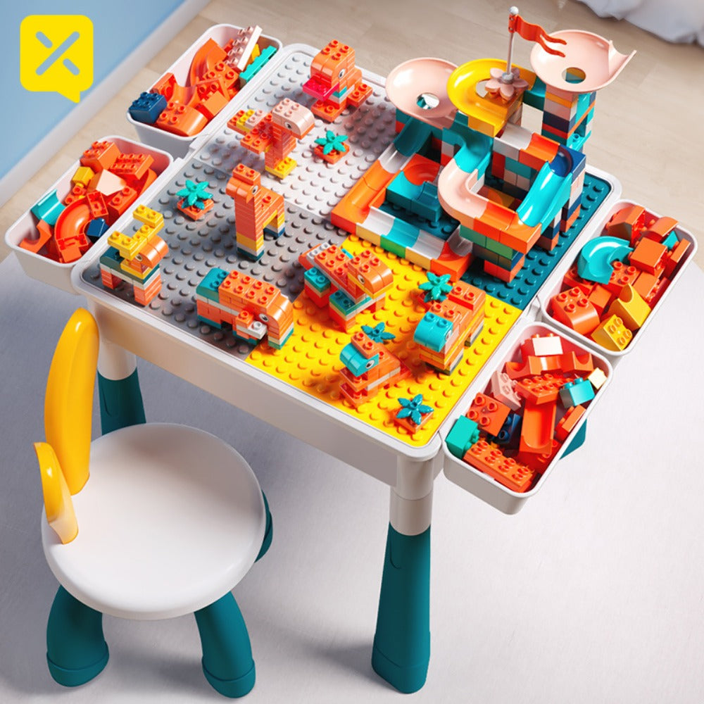 Kids Activity Table Building Blocks LEGO Compatible Play Table for Toddlers – Durable ABS Plastic Space-Saving Corner Design, Birthday Christmas Gift for Boys Girls Ages 3+