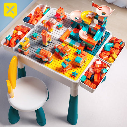 Kids Activity Table Building Blocks LEGO Compatible Play Table for Toddlers – Durable ABS Plastic Space-Saving Corner Design, Birthday Christmas Gift for Boys Girls Ages 3+