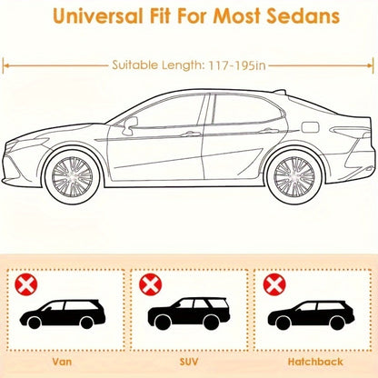 Full Car Cover 3-Layer 190T Waterproof All-Weather UV Snow Dust Protection with Reflective Strips – Silver, XL & XXL, Indoor Outdoor Universal Fit Sedan SUV