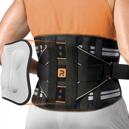 Lumbar Support Back Brace with Massage Pad for Men Women Breathable Lower Back Support Belt Adjustable Strap Pain Relief Posture Corrector for Work Driving Lifting Gym S M L XL XXL Orange Blue