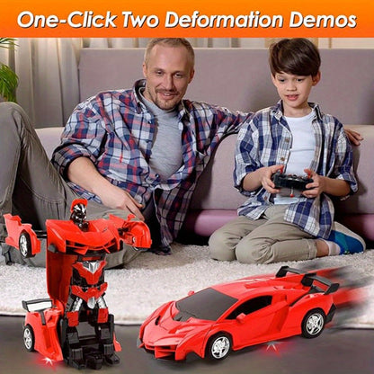 Transforming RC Car for Kids 1:18 Scale – One-Button Deformation Robot Remote Control Stunt Car, 2.4GHz 360° Rotating Drift Toy for Boys & Girls Ages 3 4 5 6, Birthday Christmas Holiday Gift (Red)