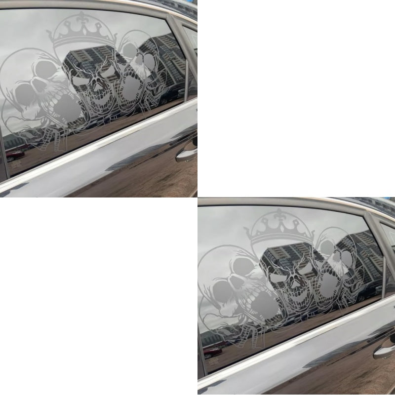Reflective Silver2pcs Set, Gothic Car Window Full Cover Skull Decal, Easy to Install, UV Resistant, Scary Silvery Black Skeleton Window Decal, Halloween Car Decorations