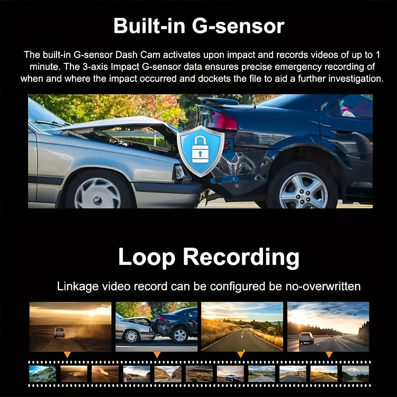 360° 3/4-Lens WIFI FHD 1080P Dash Cam for Cars, 1080P Front And 720P Left/Right/Rear Camera, Wide-Angle, Adjustable Lens, Audio, Loop Recording, G-Sensor, Enhanced Night Vision And Motion Detection - Free 64GB Memory Card for Extended Recording