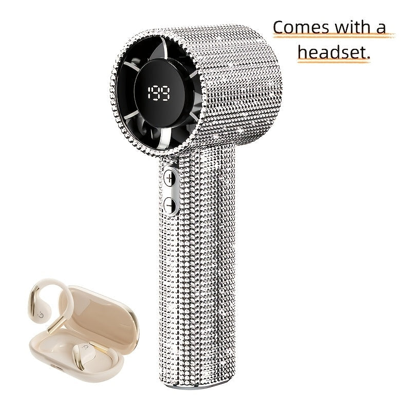 Diamond Handheld Mini Fan USB-C Rechargeable | Luxury Full Diamond Turbo Fan with Adjustable Speed, Quiet Operation & Gift Box Packaging – Portable Personal Cooling Fan for Women, Summer Gift Idea