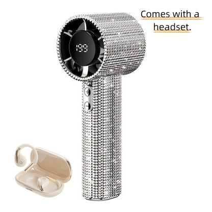Diamond Handheld Mini Fan USB-C Rechargeable | Luxury Full Diamond Turbo Fan with Adjustable Speed, Quiet Operation & Gift Box Packaging – Portable Personal Cooling Fan for Women, Summer Gift Idea