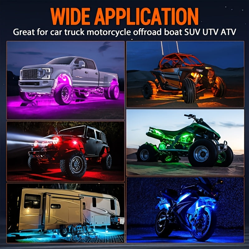 8pcs And 4pcs - 15 LED/8 Pods Metal Alloy Upgraded LED Rock Lights, Suitable for Trucks, RGB LED Rock Lights with APP/music Mode, Suitable for Jeeps, Trucks, UTVs, SUVs And Golf Carts, Neon Light Chassis Kits for Backlights, Car Accessories