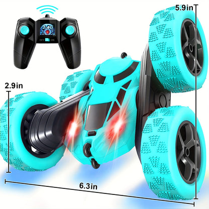 RC Stunt Car Double Sided 360 Degree Flip Remote Control Car with LED Headlights & 1400mAh Rechargeable Battery – 2.4GHz Rotating Drift Trick Car for Kids Ages 6+, Birthday Christmas Gift Boys Girls Blue Pink Orange