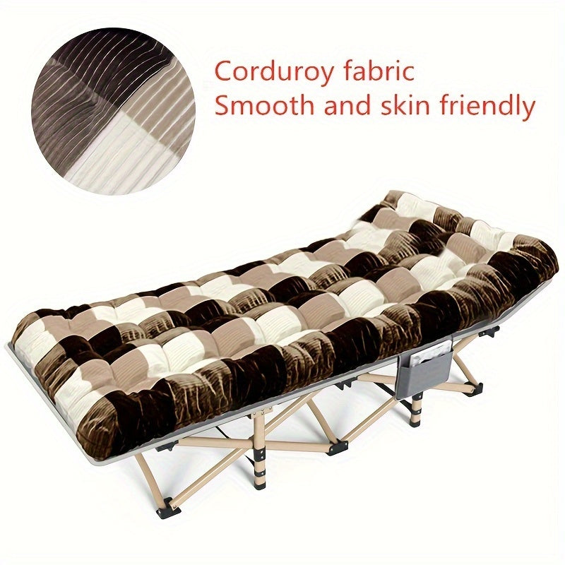 Camping Cot 74 Inch Heavy Duty Folding Bed – Portable Foldable Sleeping Cot with Double-Sided Plaid Mattress & Carry Bag, Outdoor Lounger for Sports Field, Backyard & Guest Use (74x30 in)