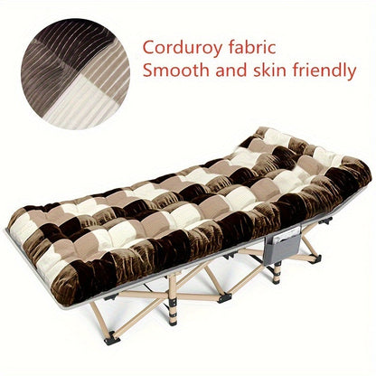 Camping Cot 74 Inch Heavy Duty Folding Bed – Portable Foldable Sleeping Cot with Double-Sided Plaid Mattress & Carry Bag, Outdoor Lounger for Sports Field, Backyard & Guest Use (74x30 in)