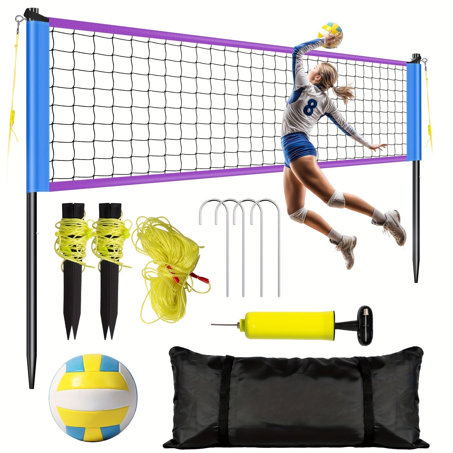 Portable Volleyball Net System Adjustable Height 10FT Heavy Duty PU Net with Poles & Carry Bag for Beach Backyard Indoor Outdoor