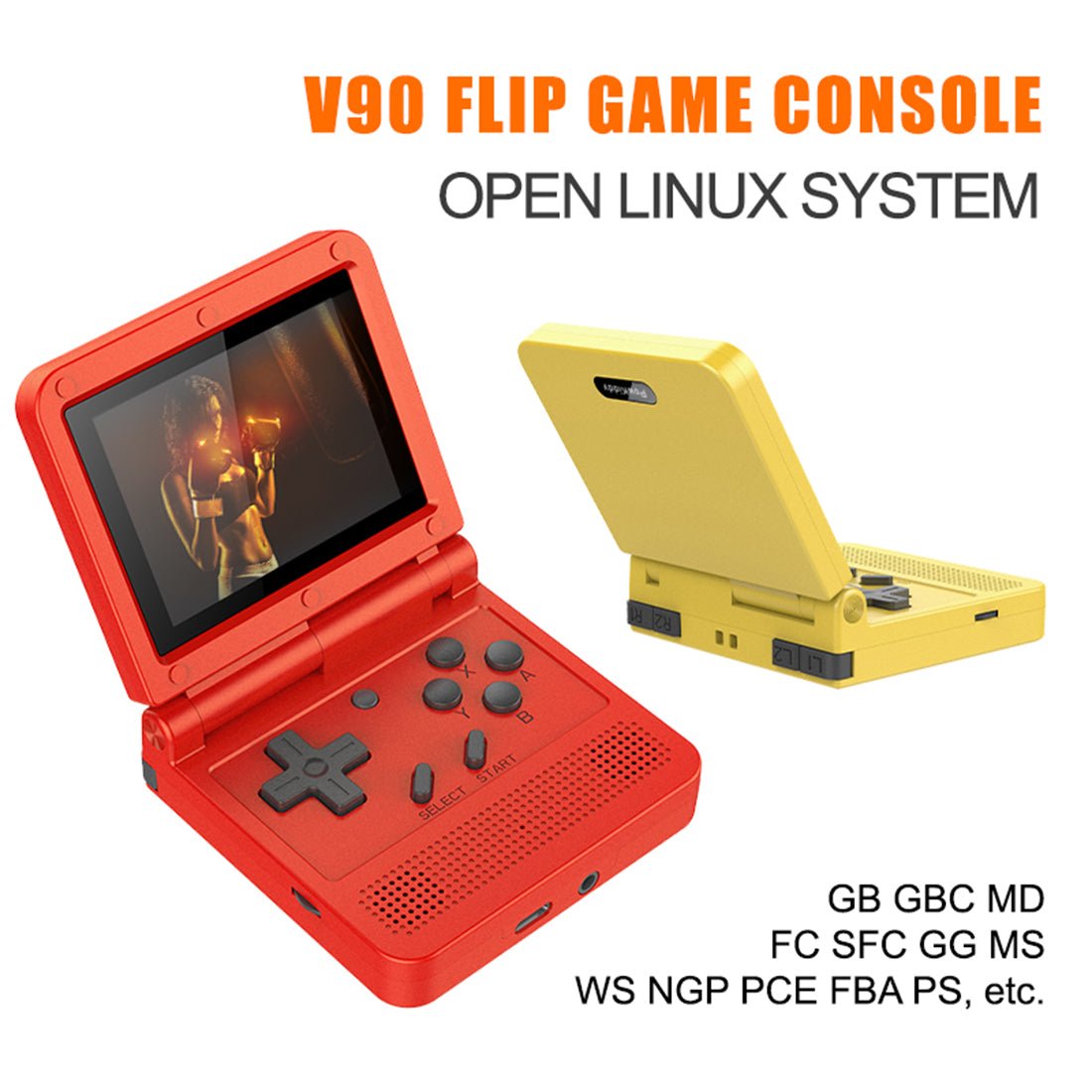 Powkiddy V90 Foldable Handheld Game Console – GBA SP Clamshell Style 3.0" IPS 6000+ Preloaded Games 12 Emulators 64GB Ultra-Lightweight 120g Retro Gaming System