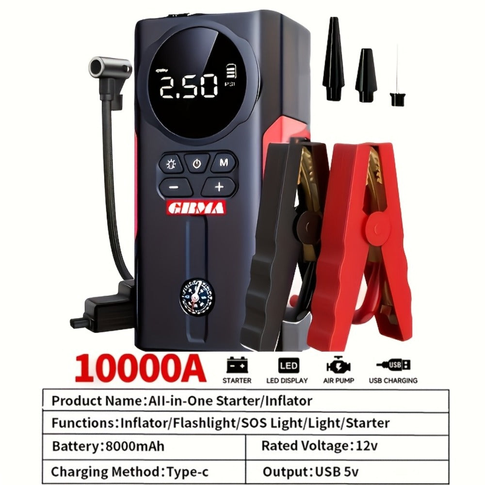 Portable Car Jump Starter 12V – Peak Power Battery Booster Pack for 8.0L Gas & Diesel Engines, USB Charging & LED Emergency Light, Roadside Car Starter Kit