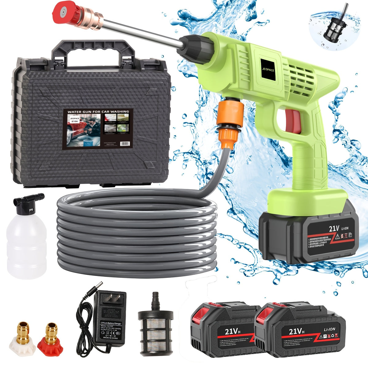 1 Wireless High Pressure Water Gun, Portable Cordless Car Washing Tool, Powerful Car Washing Tool, Garden Hose Nozzle, Multi-functional Watering Tool, Suitable for Home, Garden, Car, Elevator..