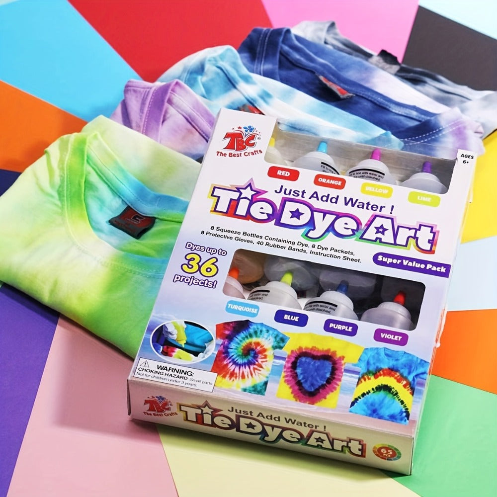 8-Color Tie Dye Kit for Kids & Adults – All-in-One DIY Fabric Dye Set with Squeeze Bottles Gloves Rubber Bands & Refill Packs, Tie-Dye Party Activity Gift 36+ Projects