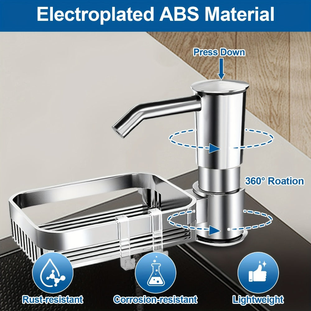 Kitchen Soap Dispenser Set with Sponge Holder & 39" Extension Tube, 360° Rotating Pump, No-Drill DIY Install for Kitchen Sink Bathroom Counter & Laundry Room, Fits 24-40mm Countertop Holes