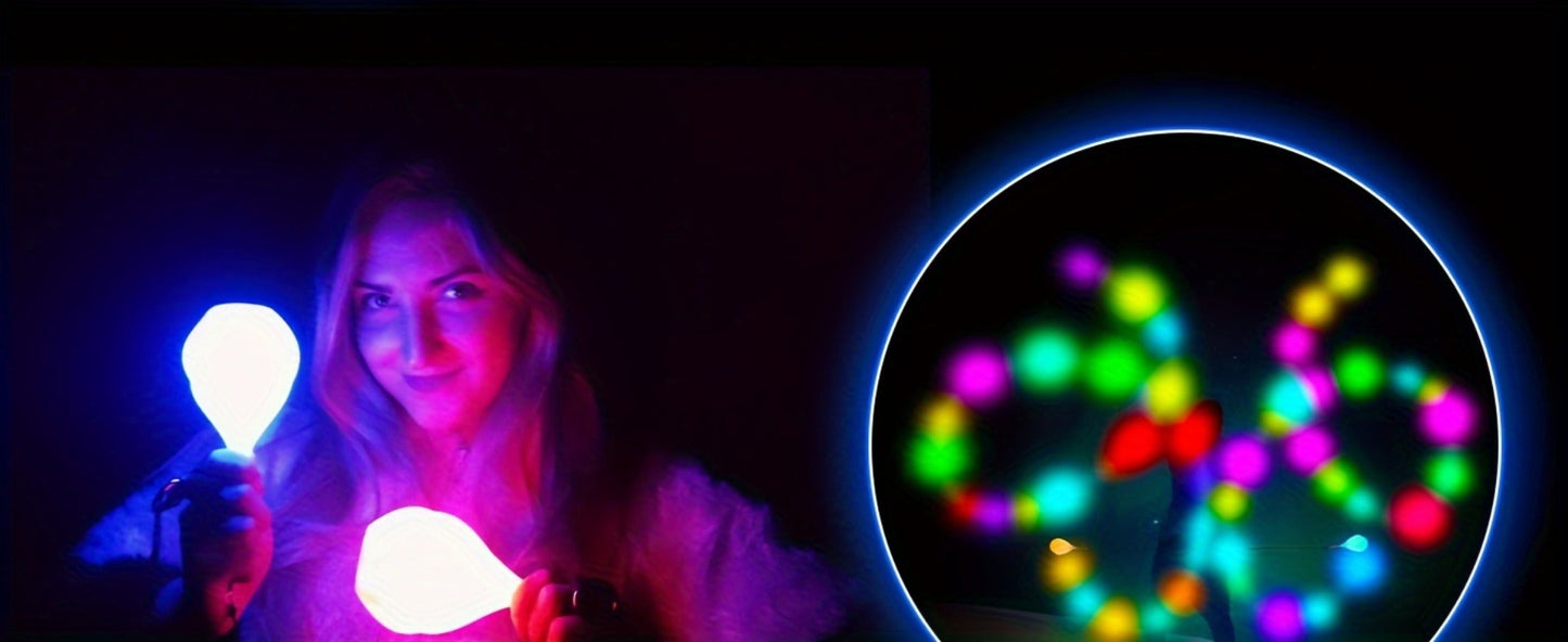 Glow Poi Balls LED Spinning Set 1 Pair – Rainbow Fade & Strobe Light Up Poi for Beginners & Professionals Flow Arts Dance Rave Festival Performance Toy Gift