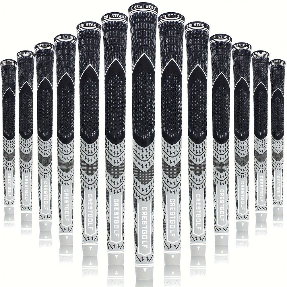 Midsize Golf Grips Set 13 Pack – All Weather Hybrid Rubber Golf Club Grips with Ecological Yarn Thread Technology, Multiple Colors, Fits Full Set of Clubs (Black, White, Red, Orange, Yellow, Blue, Gray)