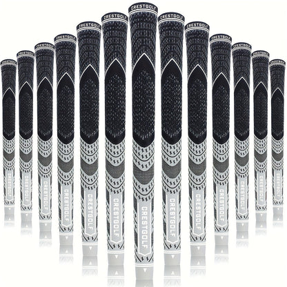 Midsize Golf Grips Set 13 Pack – All Weather Hybrid Rubber Golf Club Grips with Ecological Yarn Thread Technology, Multiple Colors, Fits Full Set of Clubs (Black, White, Red, Orange, Yellow, Blue, Gray)