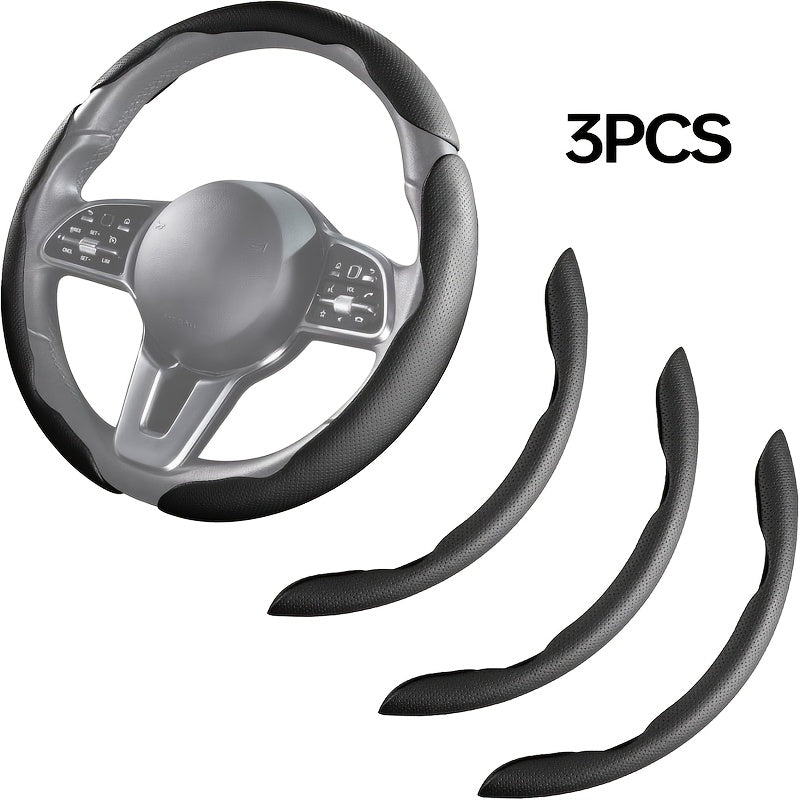3pcs Carbon Fiber Car Steering Wheel Cover Anti-Skid Segmented Steering Wheel Protector Universal Carbon Fiber Steering Wheel Cover High-Grip ABS Resin Snap-On Design No Inner Circle Sleek Automotive Steering Wheel Protection
